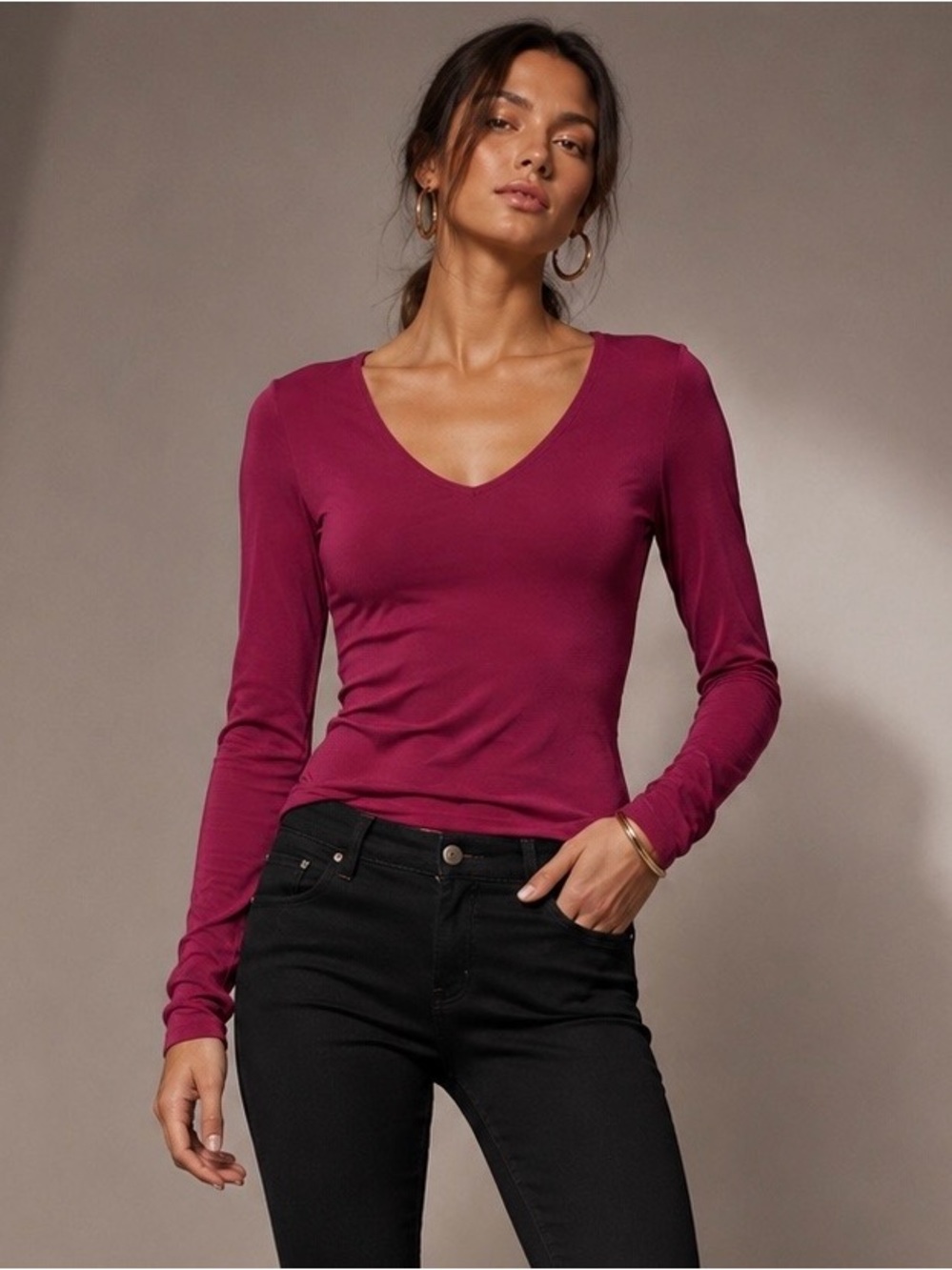Women's Red Long Sleeve Top